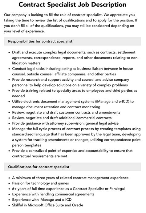 Contract specialist job description