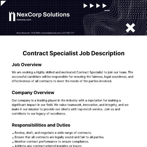 Contract specialist job description template