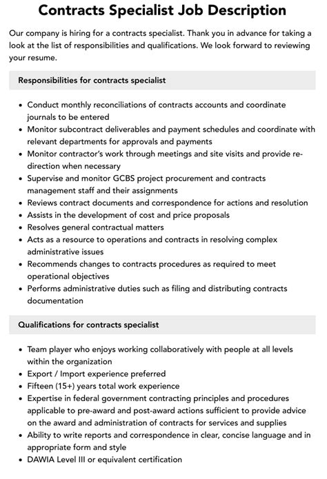 Contract Specialist Roles