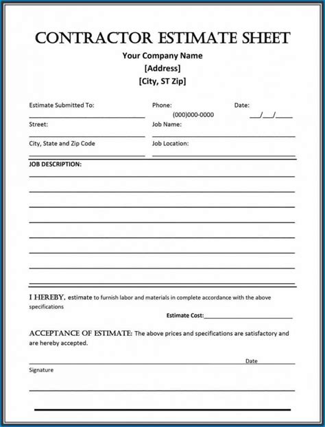 Contractor estimate form