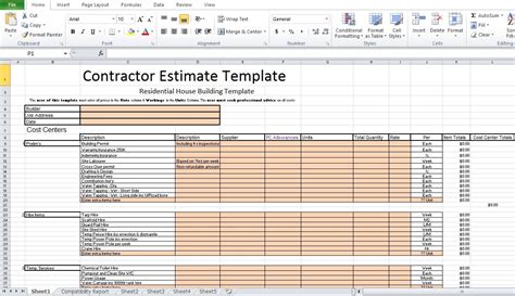 Contractor Estimate Template Excel