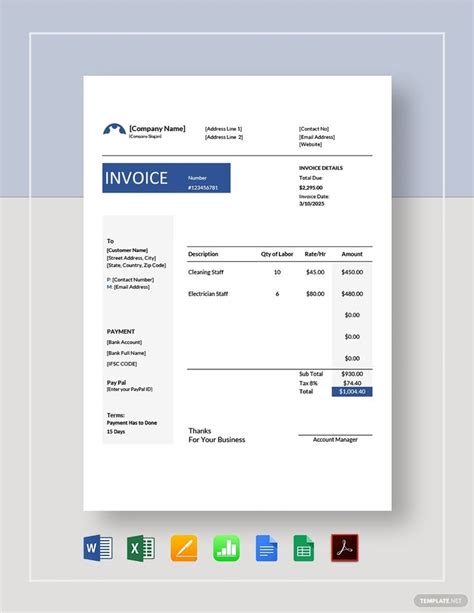 Contractor Invoice Template for Apple Pages