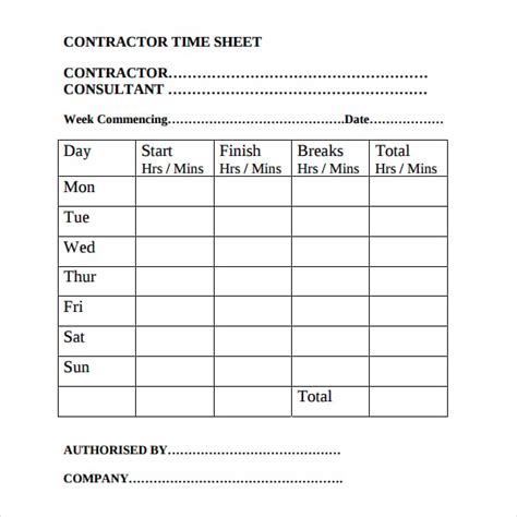 Contractor Timesheet Template Gallery