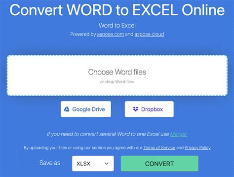 Convert DOCX to Excel Online