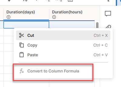 Convert to Column Formula Grayed Out