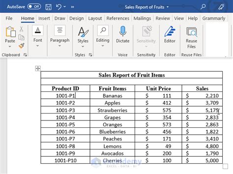 Convert Word Table to Excel