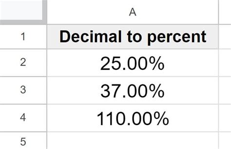 Converting Decimal to Percentage in Google Sheets