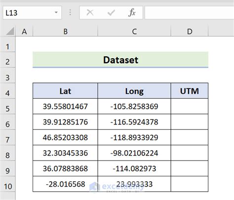 Example of converting latitude and longitude to UTM coordinates in Excel