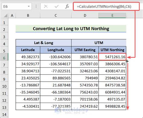 Formula for converting latitude and longitude to UTM coordinates in Excel