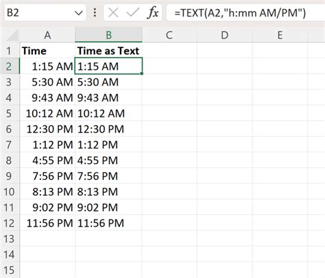 Converting time to text in Excel