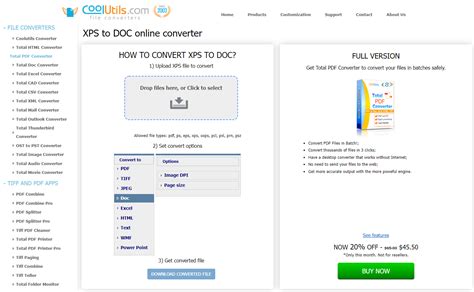 Convertio XPS to Excel conversion tool