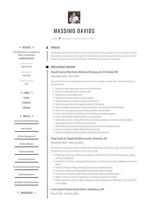 Cooking Resume Sample