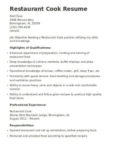 Cooking Resume Tips