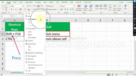 Copy Data in Excel using Right-Click Menu