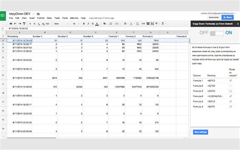 Copy down feature in Google Sheets