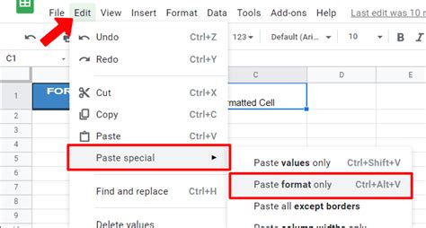 Google Sheets formatting options