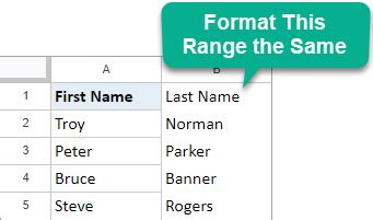 Copy formatting in Google Spreadsheets