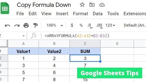 Copy Formula Down Google Sheets