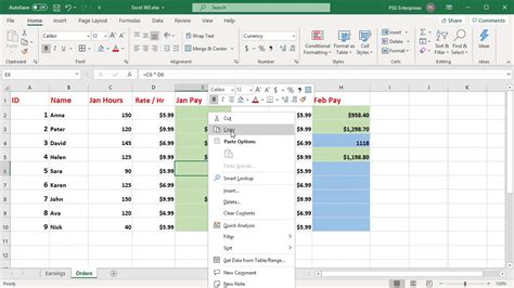 Copying and Pasting Formulas in Excel