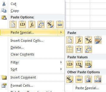 Copy and Paste Special in Excel