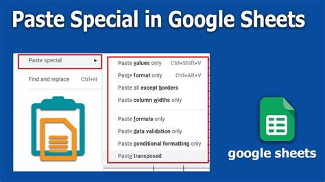 Copy and Paste Special in Google Sheets