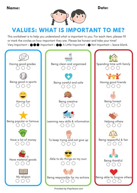 Core values worksheet example 2