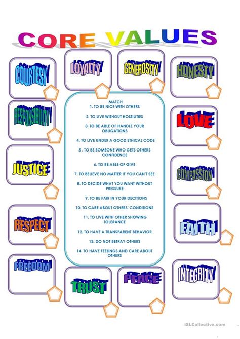 Core values worksheet example 3