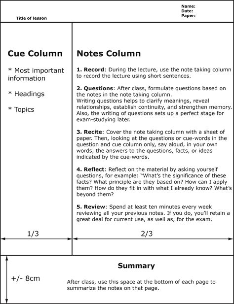 Cornell Note Template Example 5