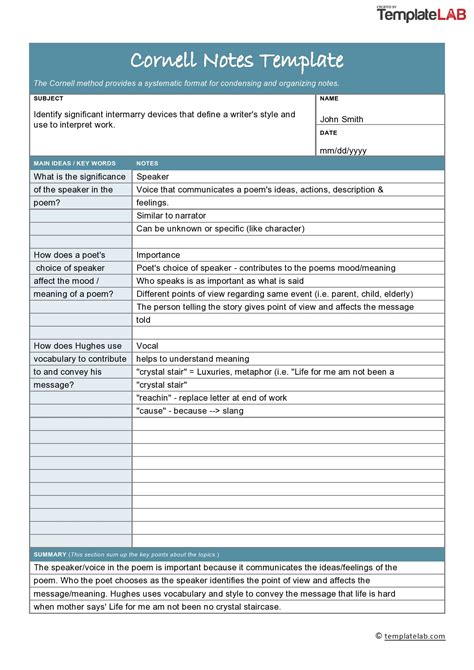 Cornell Note Template Example 7