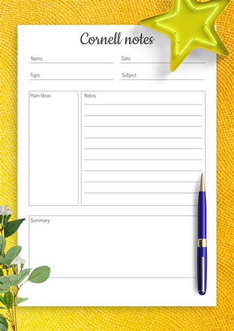 Cornell Notes Template for Students