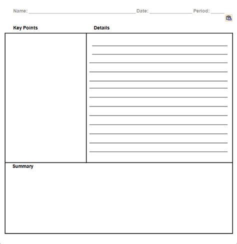 Cornell Notes Template Landscape