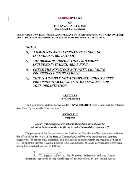 Corporate Bylaws Template Example