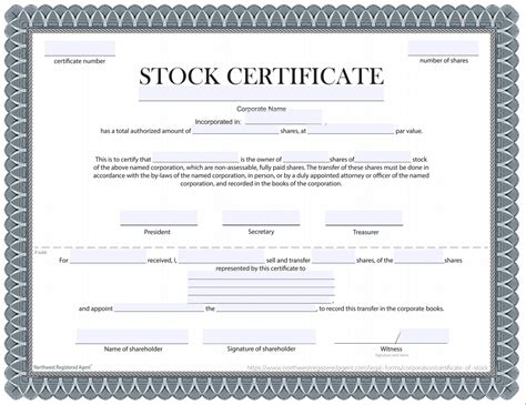 Corporate Stock Certificate Template