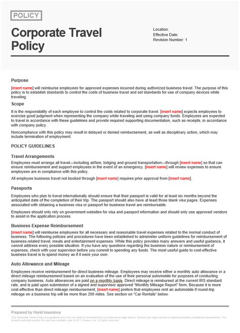 Corporate Travel Policy Template