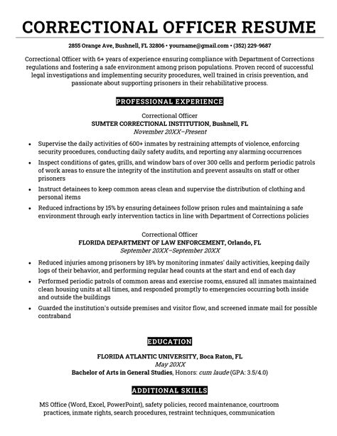 Correctional Officer Resume Template