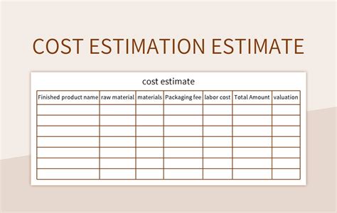 Cost Estimation Template Excel