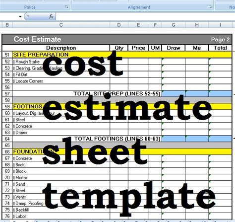 Cost Estimation Template Word