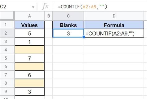 Counting blank cells in Google Sheets