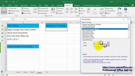 Using LEN and SUBSTITUTE functions to count commas in Excel