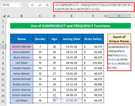 Count Unique Names in Excel