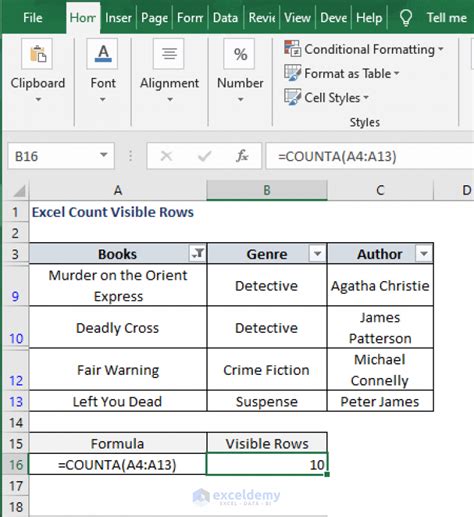 Count Visible Rows in Excel