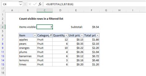 Count visible rows using COUNTA function with IF statement