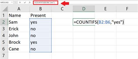 Count Yes in Excel Formula