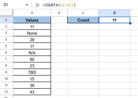 Using the COUNTA Function