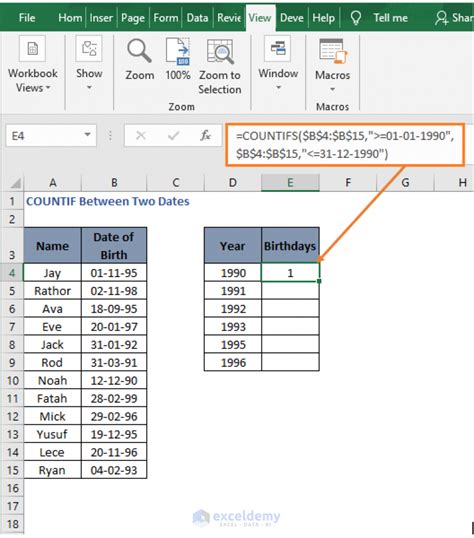 COUNTIF between two dates example 2