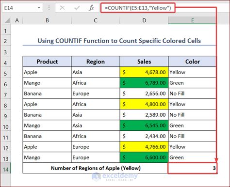 Count Colored Cells with COUNTIF