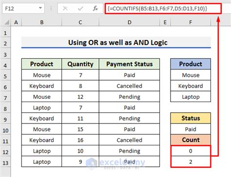 COUNTIF Formula With Logical Functions