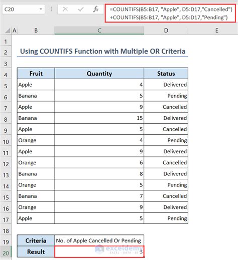 Google Sheets COUNTIF Function with OR Operator