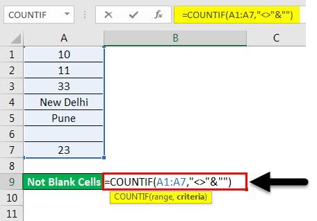 Countif Not Blank Formula