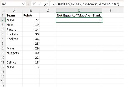 Countif Not Equal To Formula Example Excel